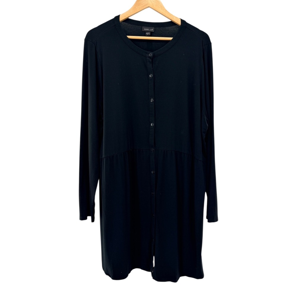J. Jill Wearever Button Front Tunic Lagenlook Shirt Dress XL Black Office Career